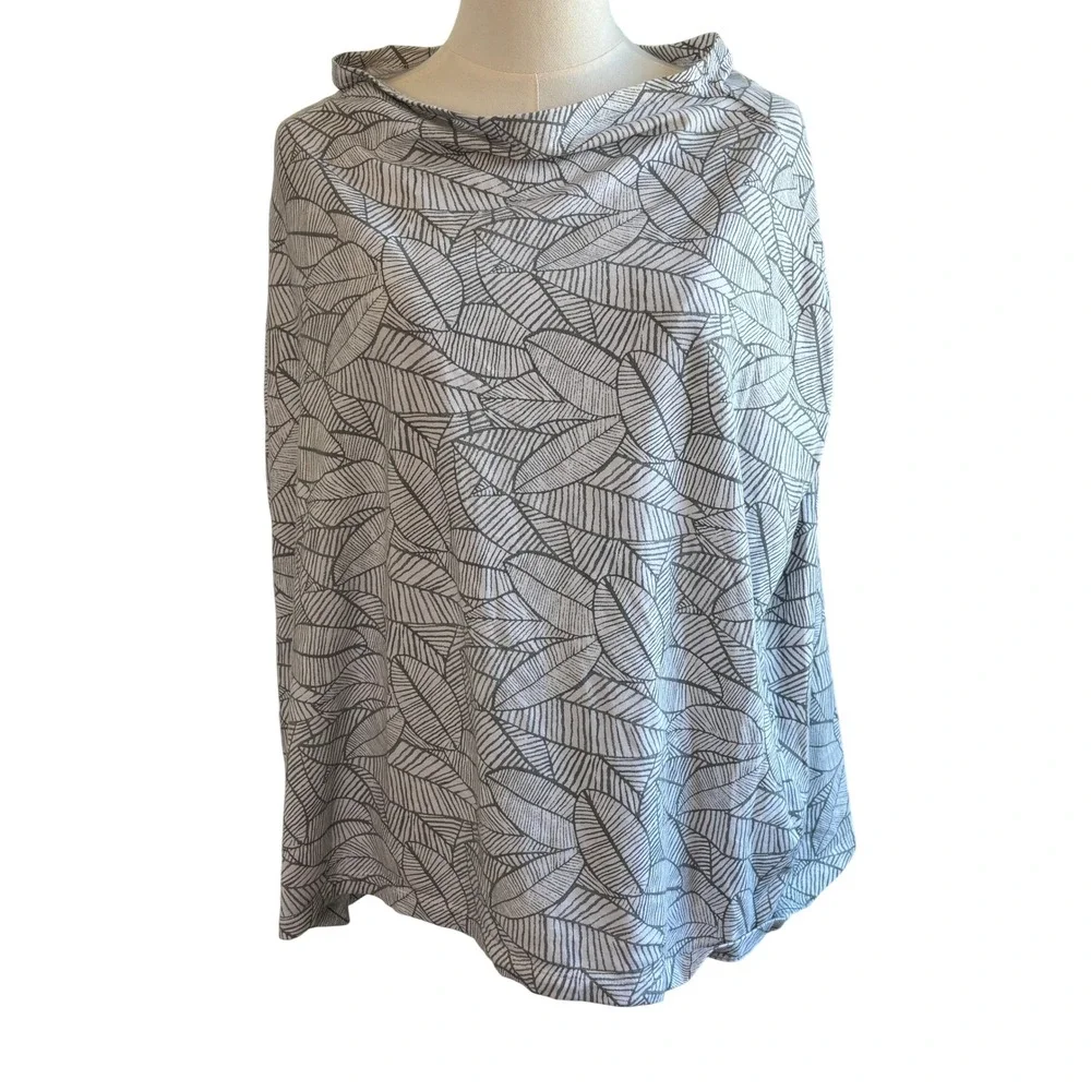 Aden + Anais Nursing Cover Grey White Leaf Print OS Cotton Spandex Breastfeeding